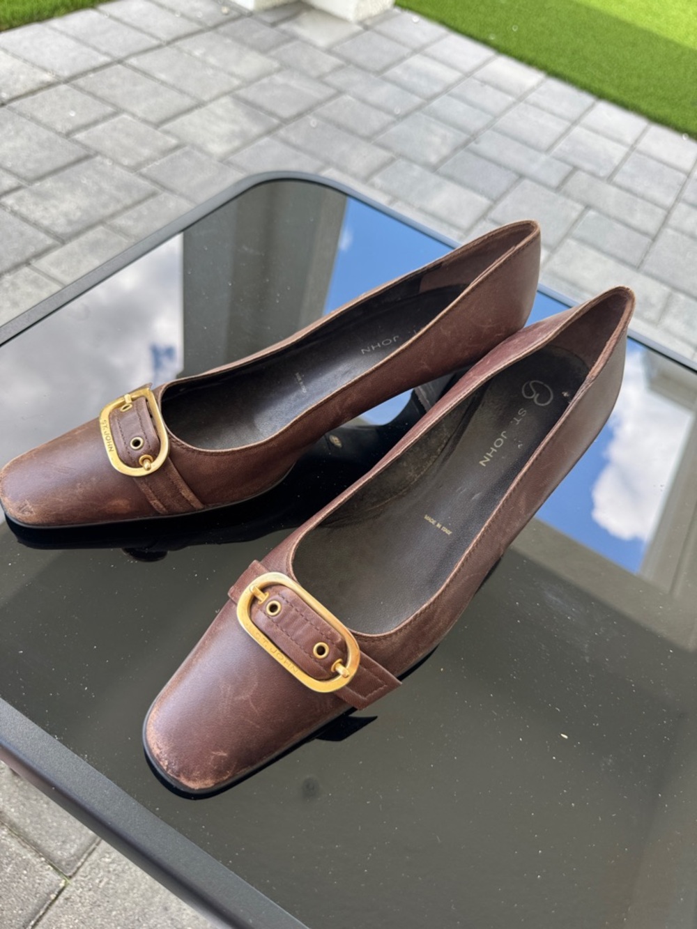 St. John Brown Leather Heels with Gold Buckle